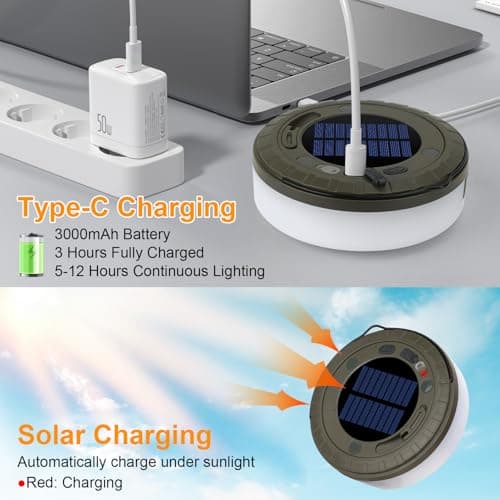 RISEMART Camping String Lights 10M | 2-in-1 Solar & USB Waterproof Outdoor Lights with 5 Modes,Fast Charging & Portable Design | Rechargeable Camping Lantern for Outages,Garden,Camping,Festivals — view 6