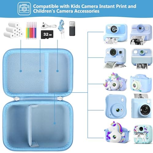 Supmay Kids Camera Case Compatible with Hangrui/HiMont/TIATUA/GREENKINDER/ETIKEZ/UIONVO/Gofunly/Lenudar/MYSTILUCK/Luoba Kids Camera Instant Print, Prints Paper Storage Bag, Blue — view 2