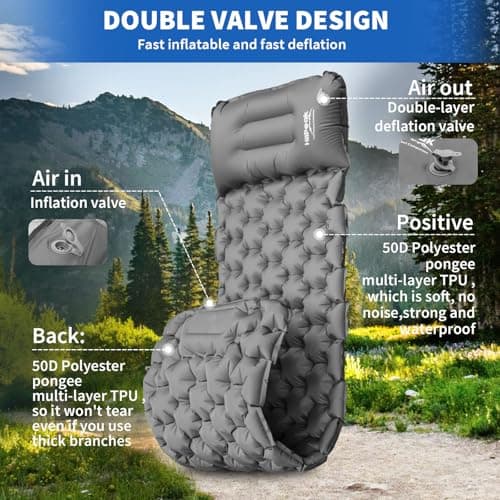HiiPeak Camping Sleeping Pad, Ultralight Camping Mat with Pillow Built-in Foot Pump Inflatable Sleeping Pads Compact for Backpacking Hiking Traveling Tent (Gray) — view 5