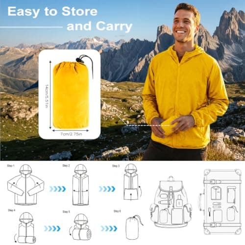 AUYAO Mens Waterproof Jackets Lightweight Hooded Rain Jacket for Outdoor — view 6