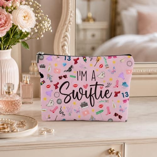 Canvas Travel Cosmetic Bag Pink Makeup Organizer Bag Music Lover Merch Gifts for Singer Fans Portable Make Up Storage Pouch Presents — view 4