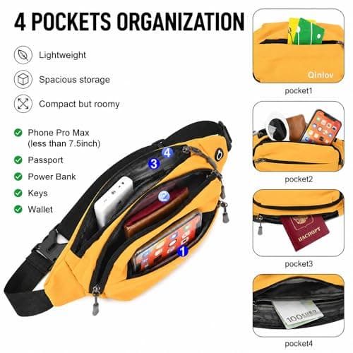 Waterproof Bumbags Waist Fanny Pack Ladies Fashion Bum Bag with Adjustable Belt for Sport Running Hiking Jogging Travel Dog wolking Girls Women Men (Yellow) — view 2