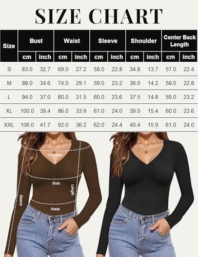 Ekouaer Womens 1&3 Pack Long Sleeve Shirts Sexy V Neck Tee Black + Grey Brown + White S — view 6