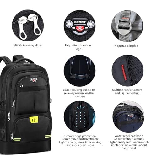 Dafape Men Women Hiking Backpack, 65L Travel Camping Daypack Backpacking Backpack for Gym Workout Outdoor Cycling Sport Large (Black) — view 6