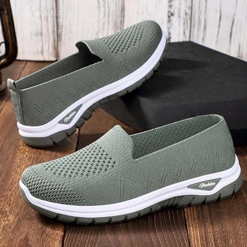 Walking Shoes with Memory Foam Wedge Heel Athletic Outdoor Sport Shoe Athletic Outdoor Sport Round Toe Knit Mary Jane Shoes Flat Comfort Breathable Breathable Soft Sole Shoe Green — view 2