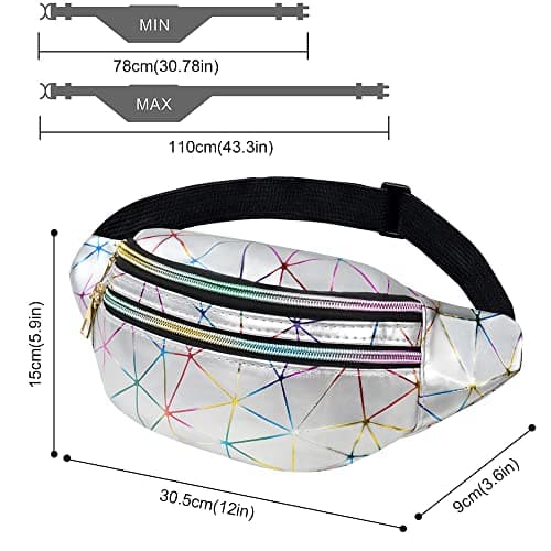 flintronic Waist Bag, Holographic Fanny Pack with PU Leather, Shiny Belt Bag Festival Rave Bumbags for Ladies Travel Party Sports Running Hiking(Silver)(1 Business Card Holder Include) — view 2