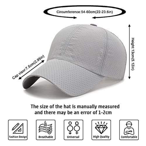 Baynetin Mens Breathable Mesh Baseball Cap,Quick Dry Ultralight Outdoor Sports Hat Adjustable Travel Summer Cap (Grey) — view 6