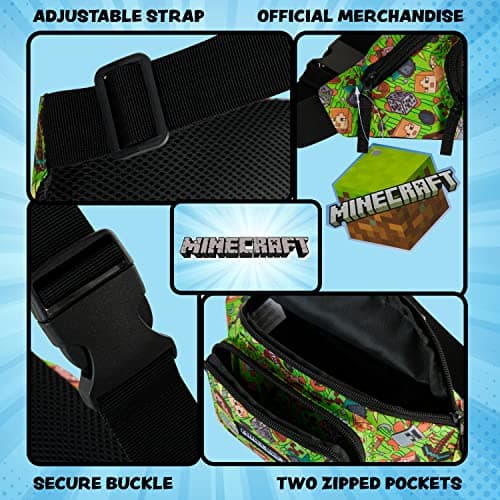 Minecraft Boys Fashion Waist Pack with Adjustable Strap, Creeper Travel Bag - Gamer Gifts — view 3