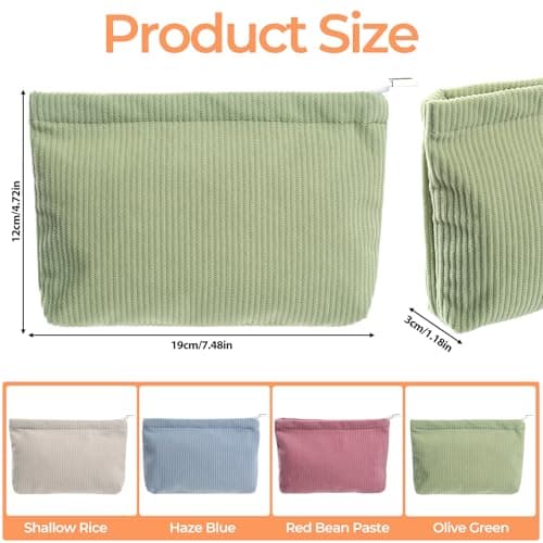 4 Pcs Corduroy Travel Cosmetic Bags, Zipper Makeup Pouches for Women — view 2