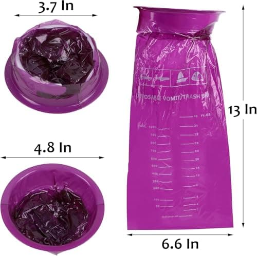 20Pack Vomit Bags Disposable Barf Bags,1000ml High Density Emesis Bags with Snap,Perfect for Morning Sickness,Kids,Pregnant Woman,Car Motion Sickness，Airsick (Purple) — view 2