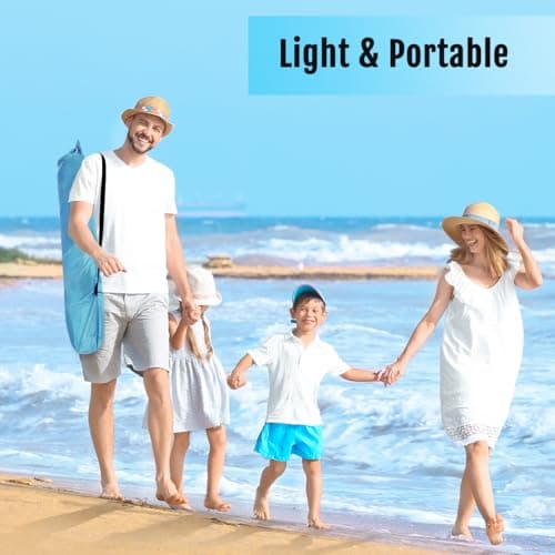 WhiteFang Deluxe XL Pop Up Beach Tent Sun Shade Shelter for 3-4 Person, UV Protection, Extendable Floor with 3 Ventilating Windows Plus Carrying Bag, Stakes, and Guy Lines (Light Blue) — view 5