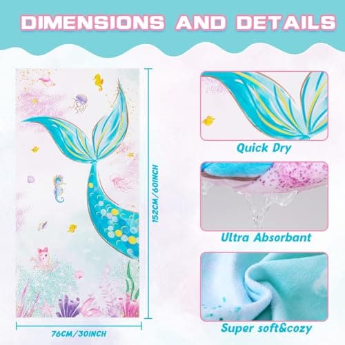 WERNNSAI Mermaid Microfibre Beach Towel for Kids, 76 x 150cm Bath Towel — view 4