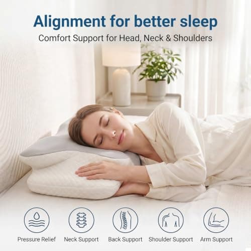Lavio Cervical Memory Foam Pillow for Neck Pain Relief, Ergonomic Orthopedic Pillow for Side, Back & Stomach Sleepers, Adjustable Height Neck Support Pillow with Breathable Removable Cover (Grey) — view 2