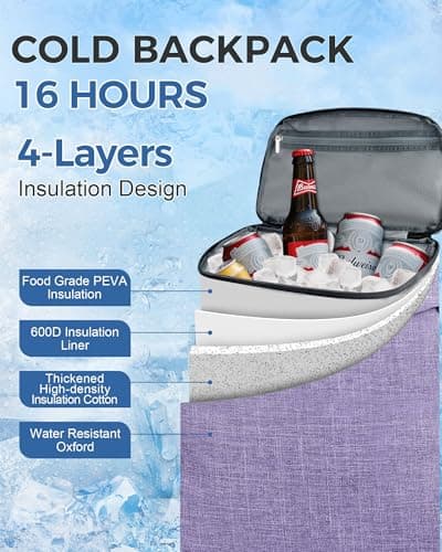 BAGLHER Cooler Backpack 30 Cans - Insulated Leakproof Waterproof Backpack Cooler, Lightweight Portable for Camping, Beach, Hiking, Purple — view 4