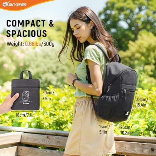 SKYSPER Small Anti Theft Hiking Backpack, 18L RFID Packable Travel Daypack Lightweight Foldable Rucksack for Walking Daytrip — view 6