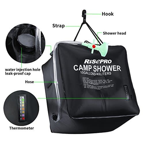 RISEPRO Solar Shower Bag 40L 10 gallons Solar Heating Camping Outdoor Shower Bag with Temperature Hot Water 45°C Hiking Climbing Picnic Beach — view 2