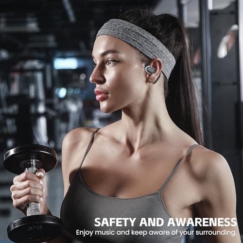 TRAUSI Open Ear Headphones, Wireless Bluetooth Earbuds, 80H Playtime Stereo Ear Buds with ENC Noise Cancelling, IPX7 Waterproof Over Ear Earphones with Earhook for Sports/Running/Gym/Workouts (Black) — view 6