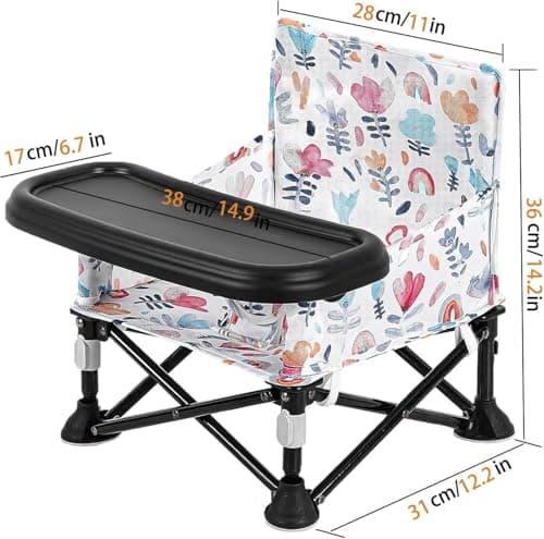 LADIDA Foldable Baby Travel Seat Booster Toddlers Dining Seat Removable Tray with Travel Bag Portable Folding Booster Feeding Chair for Children Toddlers Infants (Pink Flowers) 305 — view 2