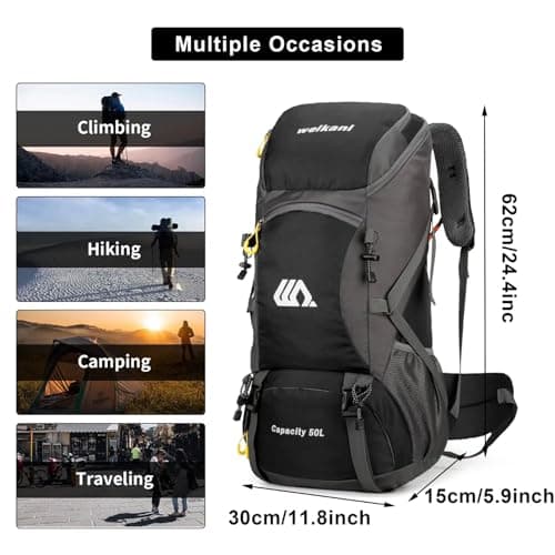 Ezmina 50L Hiking Backpack Waterproof Camping Backpack Hiking Daypack Travelling Backpack for Men and Women Large Rucksack for Climbing Travel Touring Skiing Trekking Outdoor Sport — view 4