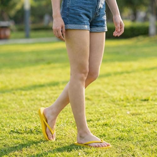 Women's Non-Slip Flip Flops Ultra Lightweight Basic Thongs Rubber Soft Slide Slip-on Shoes Beach Pool Shower Sandals (Yellow, Adult, Women, 6, Numeric Range, UK Footwear Size System, 7, Medium) — view 2