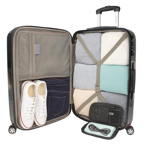 World Traveler VentureX Medium Checked Luggage, Hardshell Suitcase with Spinner Wheels, Black-Chariot, 26" H x 16" L x 10" W, Venturex Medium Checked Luggage, Hardshell Suitcase with Spinner Wheels — view 3
