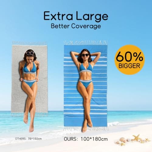 Ouxiaobai Turkish Beach Towel Oversized - 40"x70" Quick Dry Sand Free Thin Beach Towels for Adults, Extra Large Lightweigh Travel Towel(Sky Blue) — view 3