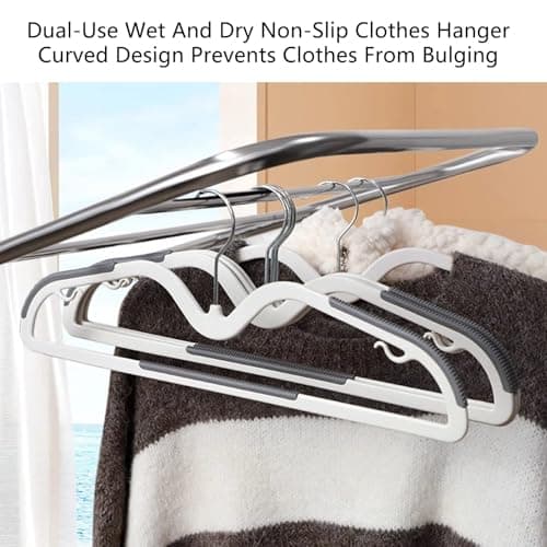 10 Pack Short Neck Plastic Hanrs with Metal Hook for Shirts & Pants Space Saving Design & Lightweight Closet s Perfect for Home & Travel — view 3