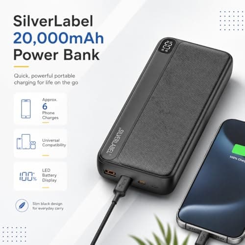 SilverLabel 20,000mAh Power Bank - Black Universal Portable Power Bank with USB Output for Emergency Charging of Phones and Other Devices — view 6