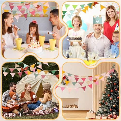 Alaoo Fabric Bunting Banner, 2.6M Triangle Garland Flags with Tassels, Double Sided Colorful Cotton Bunting for Birthday, Wedding, Indoor Activity Party Festivals Decoration (Brownish Yellow) — view 6