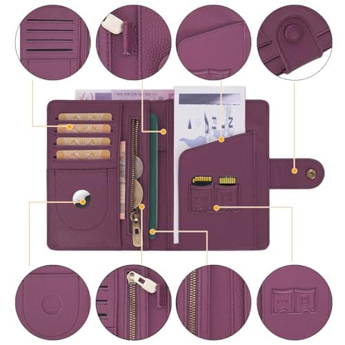 WASON Leather Passport Cover Wallet - Travel Passport Holder with RFID, Card Slots, Cash Pocket, Coin Purse, Tracker Slot, Boarding Pass and Ticket Organizer for Men and Women (Purple) — view 4