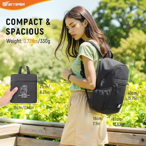SKYSPER Small Anti Theft Hiking Backpack for Ladies Men, 20L RFID Packable Travel Daypack for Europe Trips Daily Commute, Lightweight Foldable Rucksack for Walking Daytrip Airport — view 6