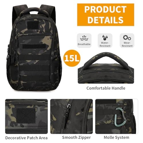 HUNTVP Small Backpack 15L/25L, Tactical Military Backpack Molle Rucksack for Men & Women, Versatile Daypack for School, Work, Cycling, Motorbike — view 5