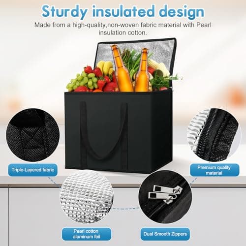KufaerBeam 35L Insulated Collapsible Cooler Food Delivery Bag, Heavy Duty Cooler Bags for Frozen Food Delivery, Insulated Shopping Bags,Cooling Foods Bag for Camping BBQ Shopping Fishing Family — view 3