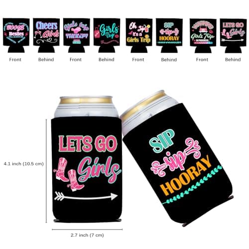 HAPPARTY Weekend Girls Trip Theme Can Cooler Sleeves 8Pcs, Hot Pink Babe Girls Insulated Bottle Beverage Cold Drink Holder for Birthday Bachelorette Weekend Trip Party Can Cover Decorations — view 2
