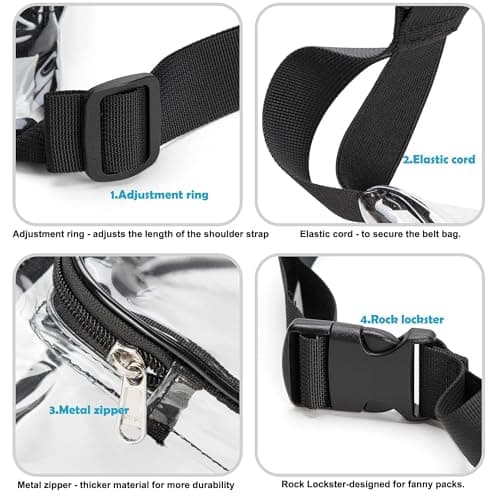 Clear Bum Bag,Stadium Approved Bumbag Fanny Pack Transparent Money Belt Waist Bag Holographic for Men Boys Running Hiking Travel Sports Grey — view 4