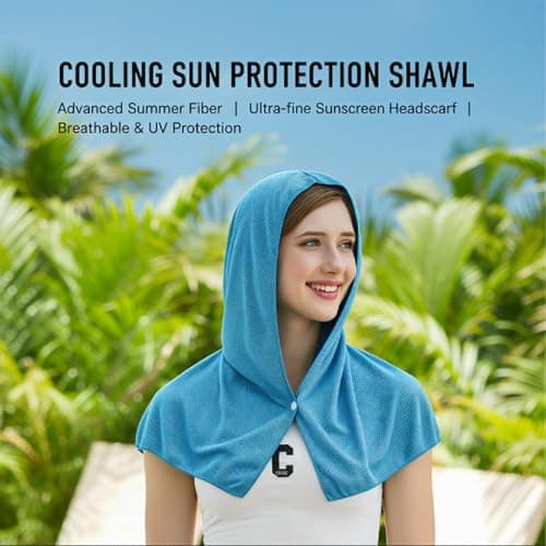 XIMU-SHANGDIAN 2 Pack Cooling Hoodie Towel – Instant Cool Towel for Neck & Face with Sun Protection, Ideal for Sport, Camping, Workout, Hot Weather (Blue & Rose Red) — view 4