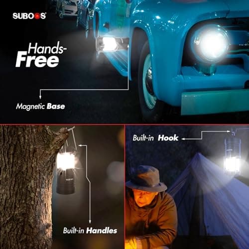 SUBOOS Rechargeable Camping Lanterns – Solar & Battery Powered Camping Light Lamp, Magnetic Base, Hanging Hook for Tent, Camp Accessories Portable for Emergency, Power Cuts — view 4