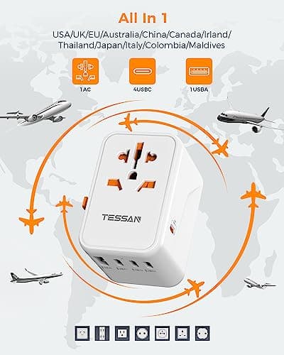 TESSAN 65W Universal Travel Adapter Worldwide with 4 USB C 1 USB A Ports — view 3