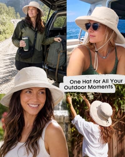 FURTALK Sun Hats for Women Wide Brim Ponytail UV Packable Hiking Travel — view 5