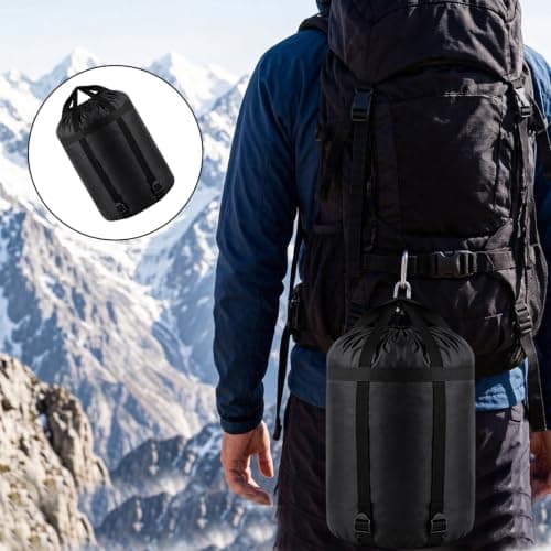 Rndqw 1Pcs Sleeping Bag Compression Sack, Lightweight and Portable Sleeping Bag Bag, Waterproof and Dustproof Stuff Sack, Suitable for Camping, Sports, and Water Sports (Black) — view 5