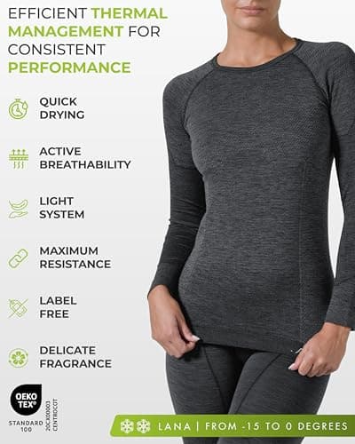 Risalti Thermal Tops Womens Mens Merino Wool Long Sleeve - Thermal Top for Men Women Unisex, Thermal Underwear Mens, Thermal Underwear Womens, Mens Thermals Thermals Women Seamless - Made in Italy — view 3
