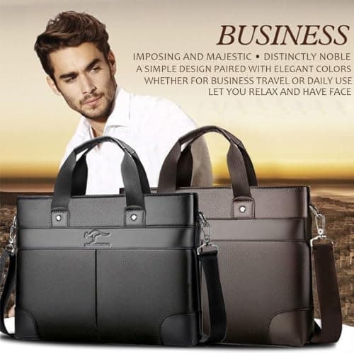 LOCOERDAISHU 15 Inch Laptop Briefcase Messenger Bag for Men Women, Waterproof Laptop Shoulder Bag, Business Laptop Crossbody Daypack for Office Work Travel Outdoor (Brown) — view 2