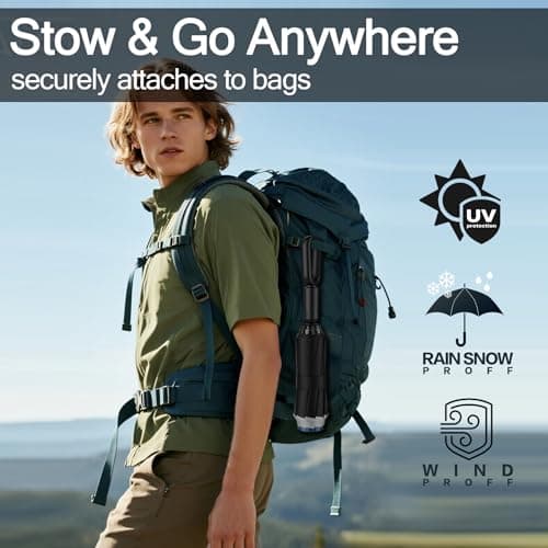 Copulan Windproof Compact Travel Umbrella,Large Strong but Light Portable and Automatic Folding Rain Umbrella, small inverted for travel size — view 2