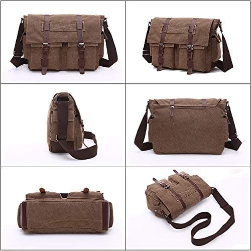 Laptop Messenger Bag, 15.6 inch Canvas Laptop Bag Shoulder Bag Briefcase Cross Body Bag Work School for Men Women Coffee — view 3
