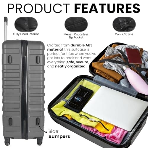 XPLR 5-Piece ABS Luggage Set – Durable Hard Shell Suitcases with TSA Lock, 360° Spinner Wheels & Organised Interiors – Includes Carry-On & Toiletry Bag – Scratch-Resistant Finish – Charcoal Grey — view 6