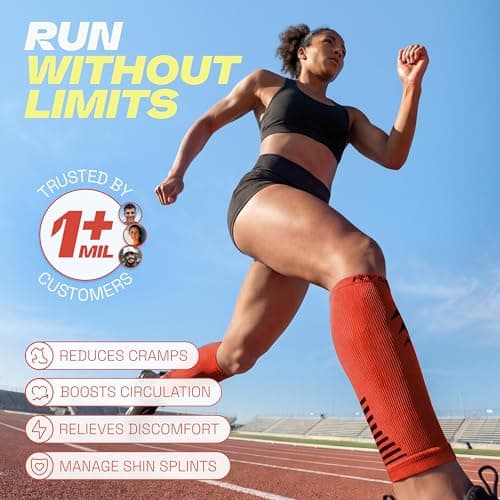 Rymora Calf Compression Sleeves for Men & Women (Ideal for Sports, Running, Shin Splints & More) (One Pair) (Fiery Red) (Medium) [M] — view 2