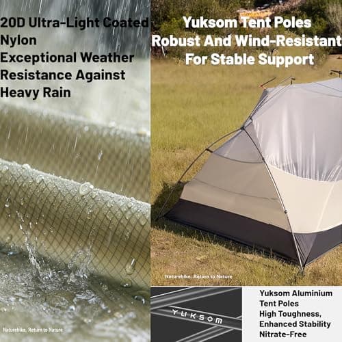 Naturehike Mongar Pro Ultralight Tent 2.21kg/4.87bs,3 Person Backpacking Tent,Waterproof & Quickly Build,4 Modes Of Use,20D Nylon Wind Resistant,Outdoor Hiking Tents with Front Porch(Green) — view 4