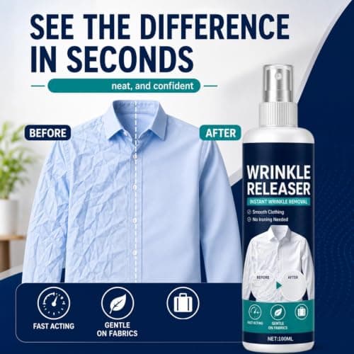 Instant Wrinkle Releaser Spray, 100ml Fabric Refresher & Crease Release Spray for Clothes, No Iron Sprays, Quick Smoothing Agent, Smooths Creases in Seconds, Suitable for T-Shirts, Dresses (1PC) — view 2