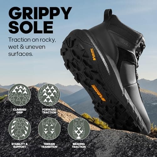 NORTIV 8 Men's Waterproof Leather Walking Boots,Size 9,Black — view 6