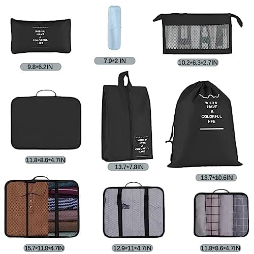 Jsdoin Packing Cubes for Suitcase,9 PCS Travel Luggage Packing Cubes for Backpack, Waterproof Essentials Suitcase Organiser Bags, Travel Accessories (Black) — view 4
